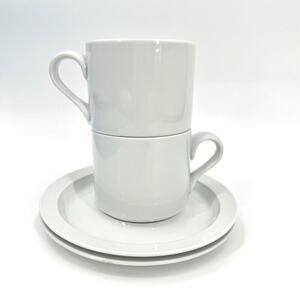 2 Sets of DANSK Bistro White 8oz. Coffee Cup & Saucer Portugal Minimalist (4pc.)